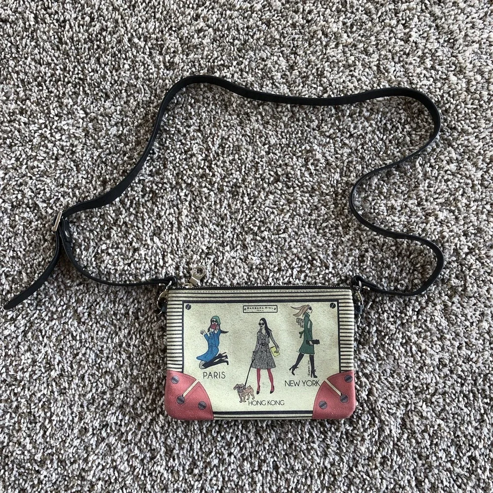 Barbara Rihl Paris Leather Mini Crossbody Bag Paris Hong Kong New York Print